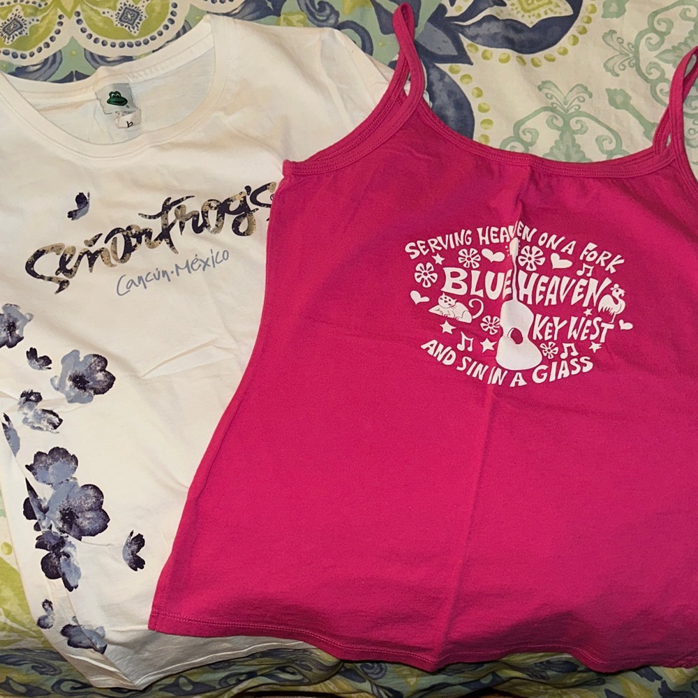 Senor Frogs Cancun Tee and Blue Heaven Key West Tank Top